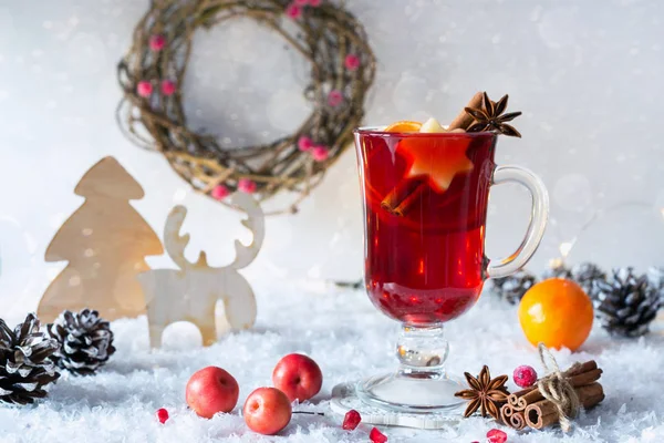 Décoration Noël Rustique Vintage Bois Vin Rouge Épicé Chaud Chaud — Photo