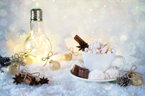 Fond Flou Givre Hiver Chocolat Noël Boisson Épicée Avec Des — Photo