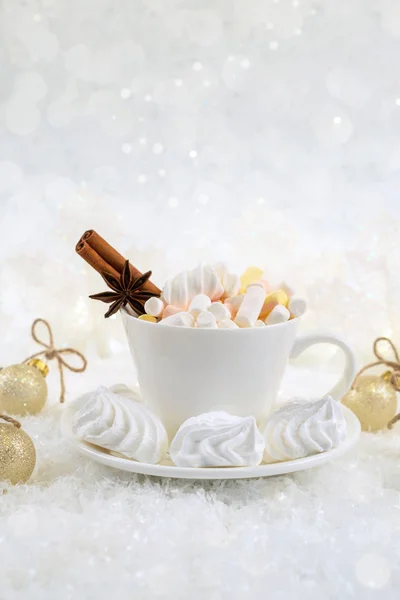 Blurred Background Winter Frost Christmas Chocolate Spice Beverage Sweets White — Stock Photo, Image