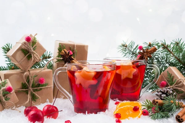 Boisson Chaude Traditionnelle Noël Vin Rouge Chaud Noël Avec Épices — Photo