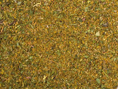 Doku arka plan. Yeşil baharat karışımı khmeli suneli. Baharat baharat oluşur kişniş dereotu fesleğen maydanoz kereviz nane defne biber kekik oluşur