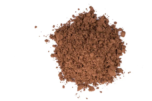 Ein Haufen Brauner Kakaopulver Isoliert Auf Weißem Hintergrund — Stockfoto