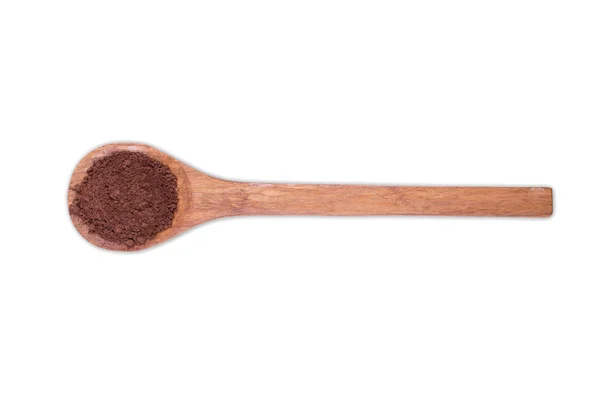 Какао Шоколадный Коричневый Порошок Деревянной Ложке Белом Фоне — стоковое фото