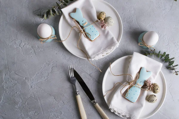 Homemade Easter Cookies Shape Funny Rabbit White Plate Easter Festive — Stock Photo, Image