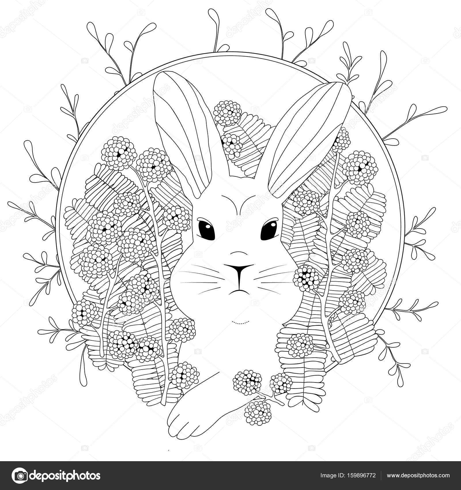 Konijn In Bloemen Kleurplaten Stockvector Alenkalink 159896772