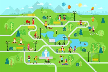 Park harita Infographic öğeleri düz vektör tasarım içinde dinlenmek.