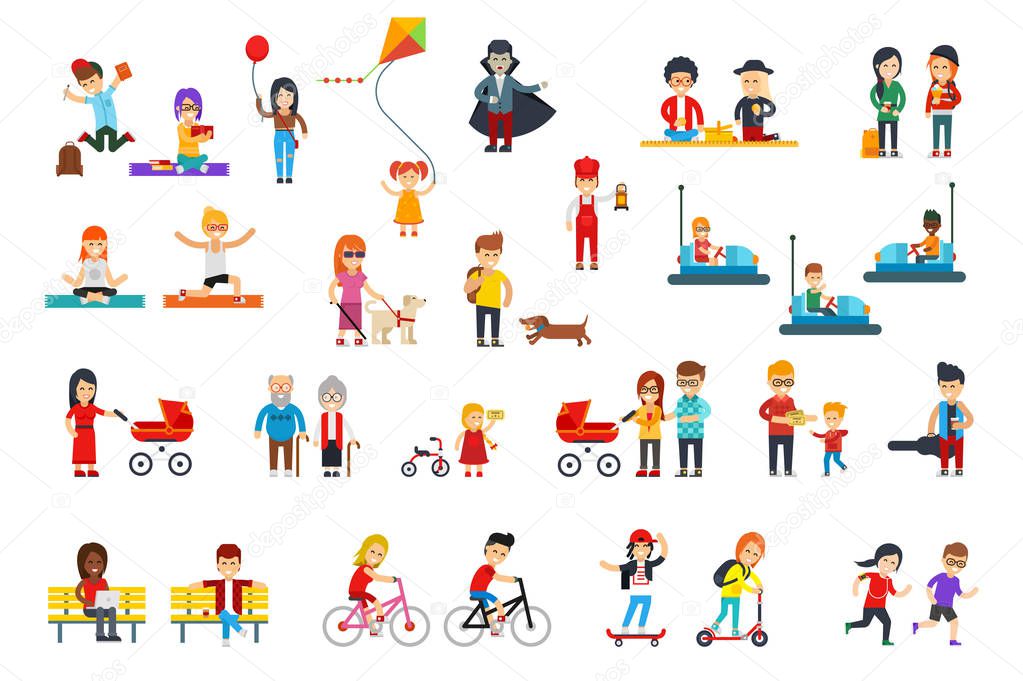 People rest in the park vector flat design isolated on white background for infographic creation