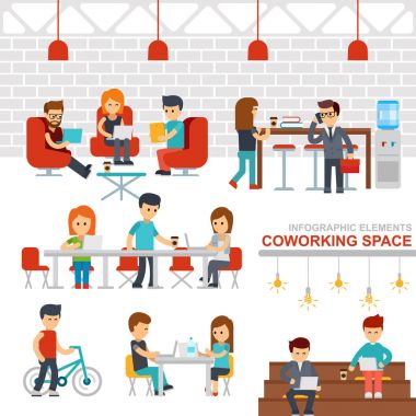 Uzay Infographic coworking öğeleri düz tasarlamak vektör.