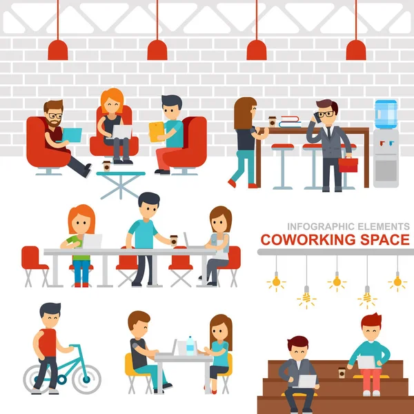 Coworking space infographic elements vector flat design illustration. — Stock Vector