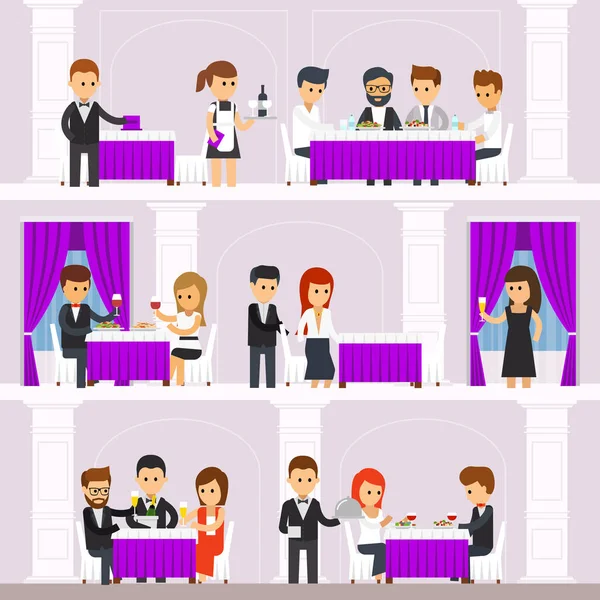 Restoran iç insanlar, dinlenme, insanlar yemek siparişi, garsonlar getirmek yemekleri, erkekler ve kadınlar yemek.