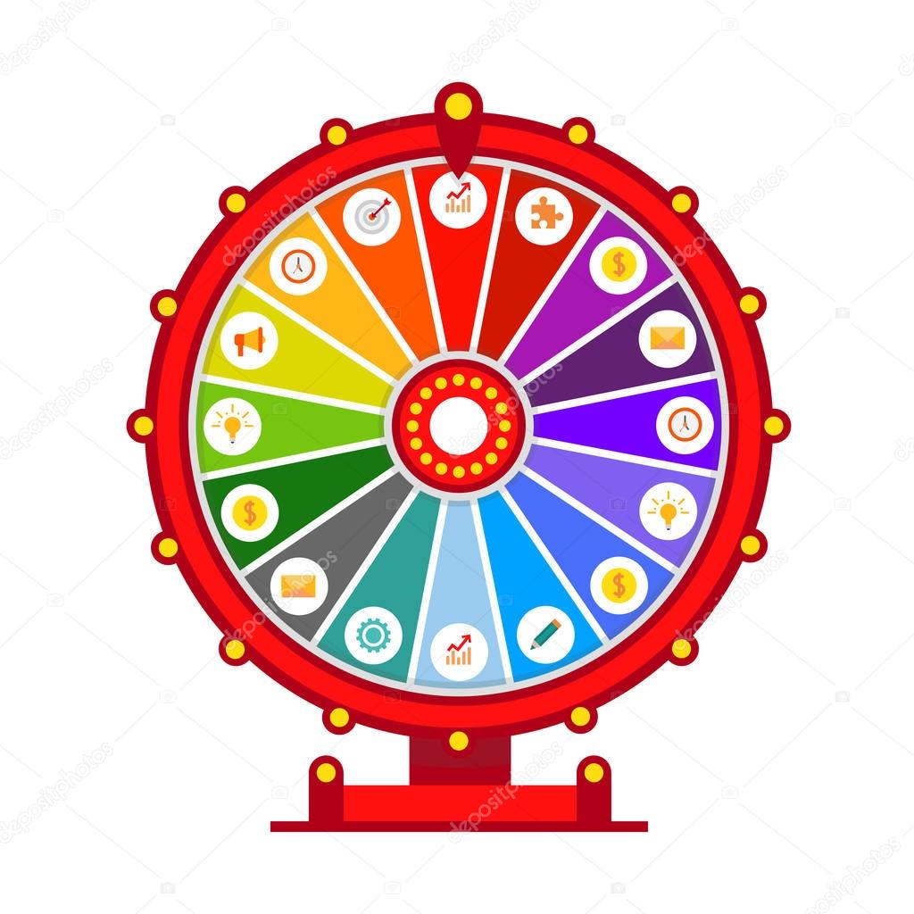 Wheel of fortune vector infographic elements, flat design isolated on white background