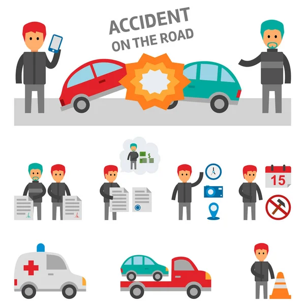 Acidente de carro e acidente na estrada elementos infográficos . — Vetor de Stock