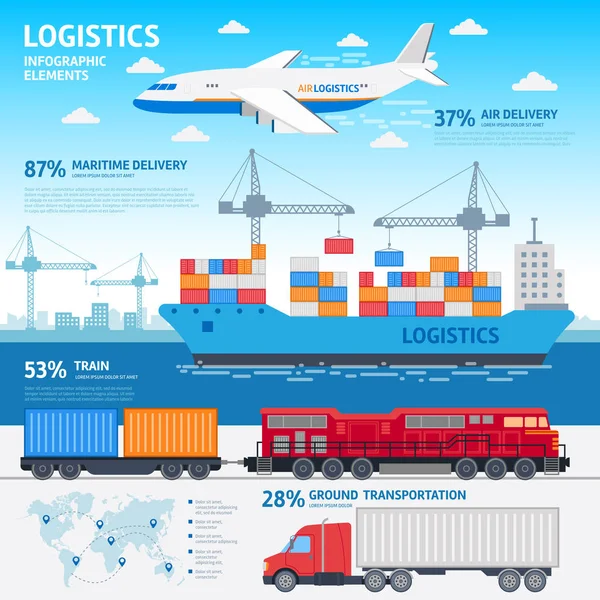 Logística y transporte elementos infográficos ilustración vectorial plana — Vector de stock