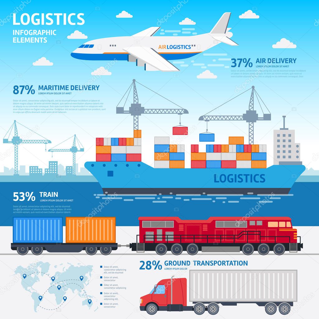 Logistics and transportation infographic elements flat vector illustration