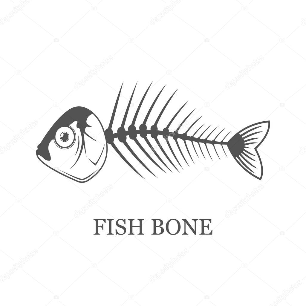 Fish bone, fish skeleton vector grey illustration isolated. Black icon.