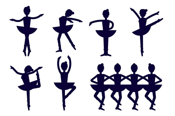 Ballerina silhouette poses isolated on white background. Ballet icons vector. Ballet dancer, princess, ballerina girl in dancing vector stock illustration. Swan lake illustration. — Stock Vector