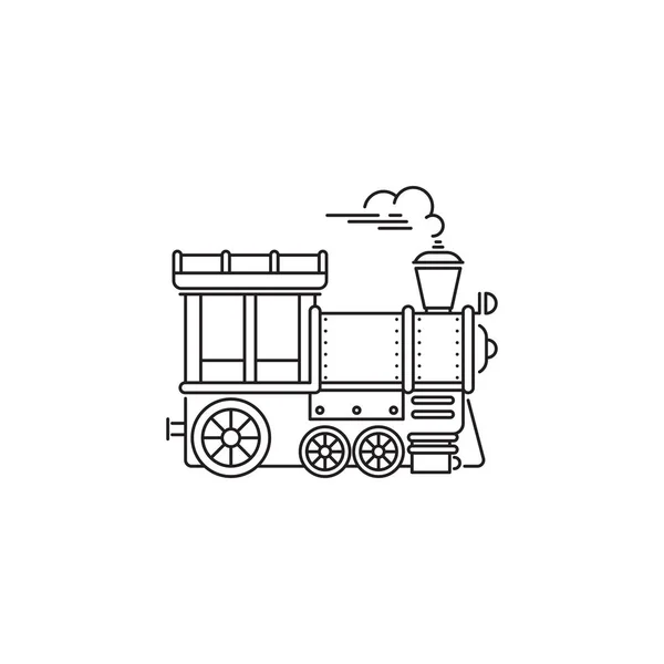 Projeto linear do vetor do ícone da locomotiva do trem do parque isolado no fundo branco. Modelo de logotipo do parque, elemento para parque de diversões, objeto de ícone de linha — Vetor de Stock