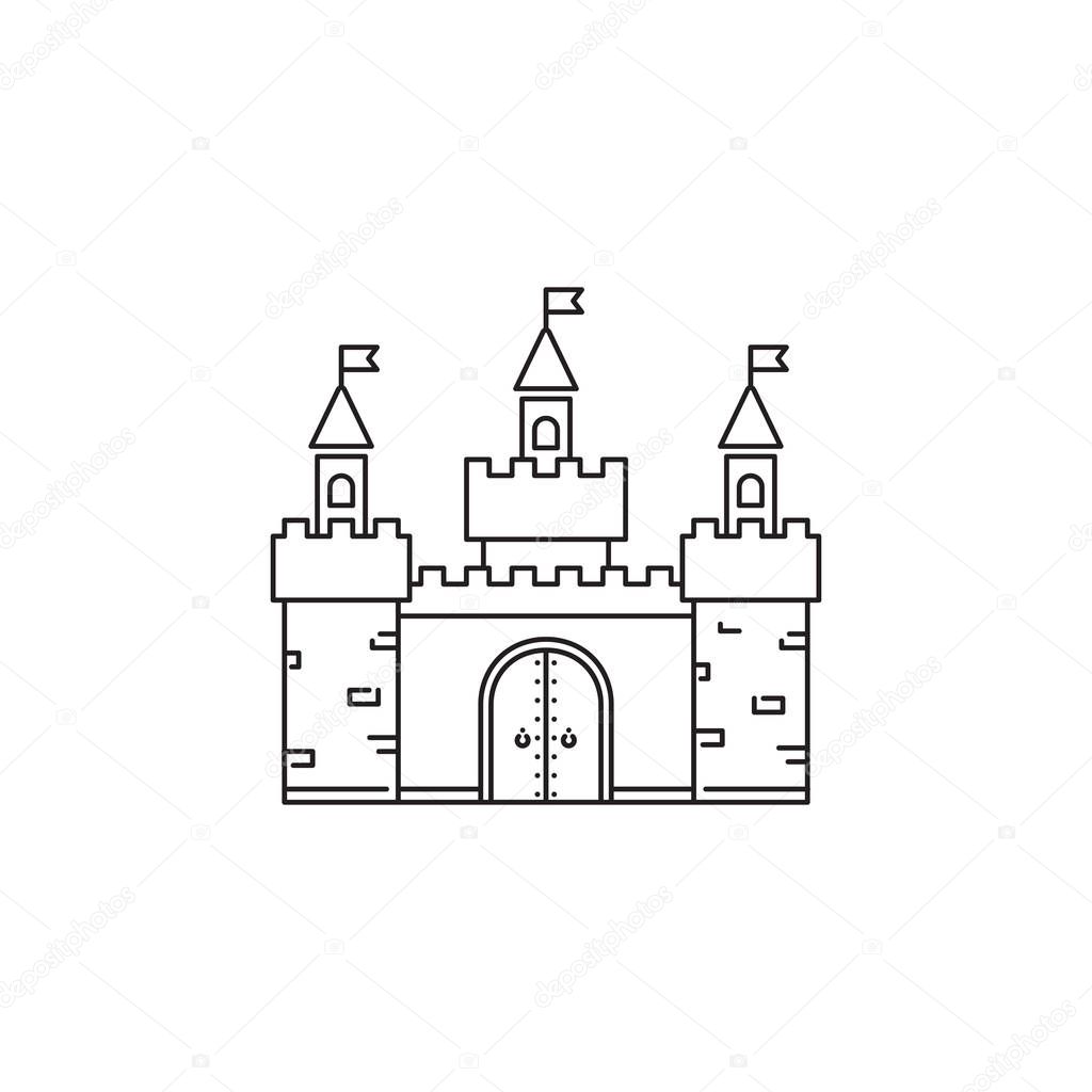 Castle icon vector linear design isolated on white background. Park logo template, element for amusement park, line icon object