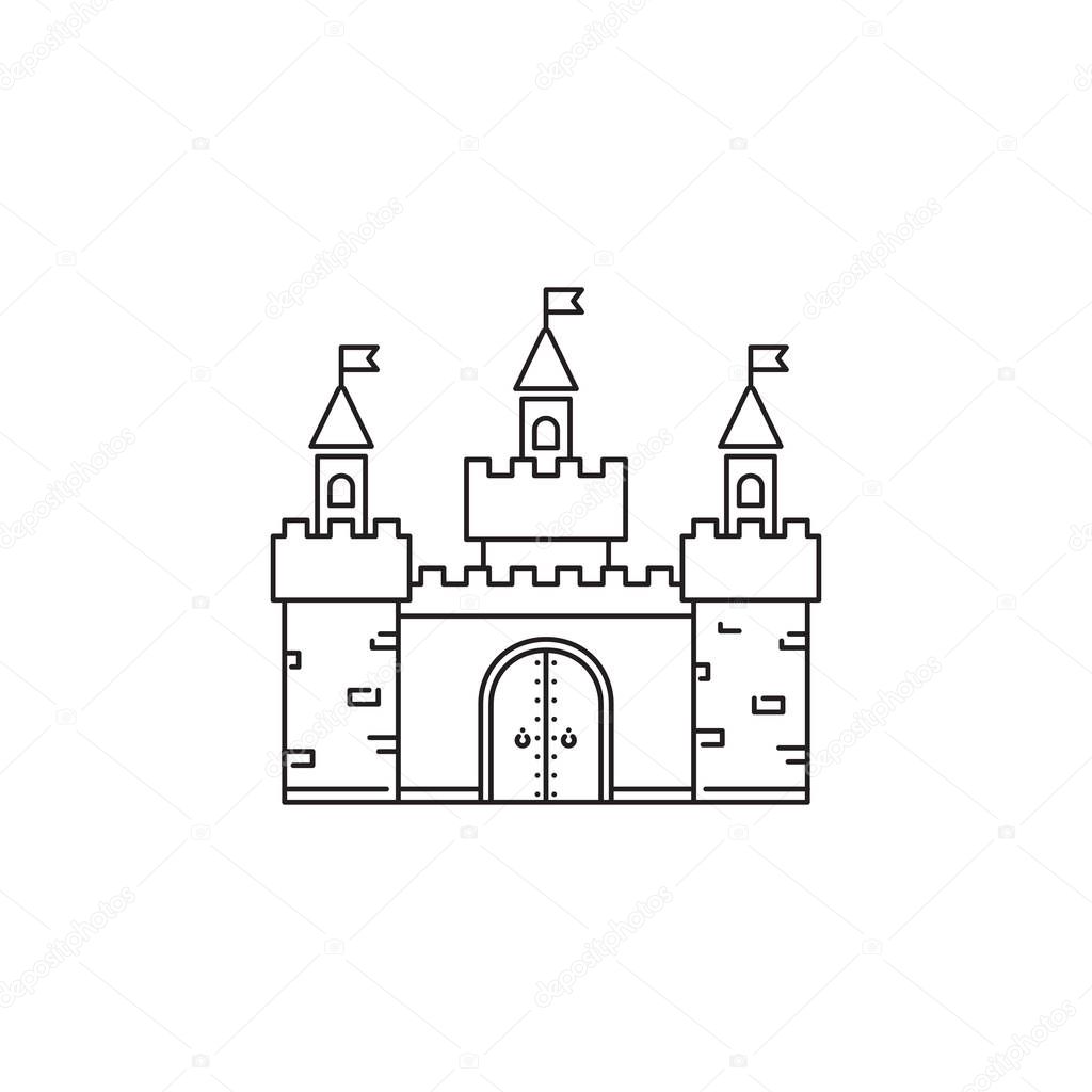 Castle icon vector linear design isolated on white background. Park logo template, element for amusement park, line icon object.