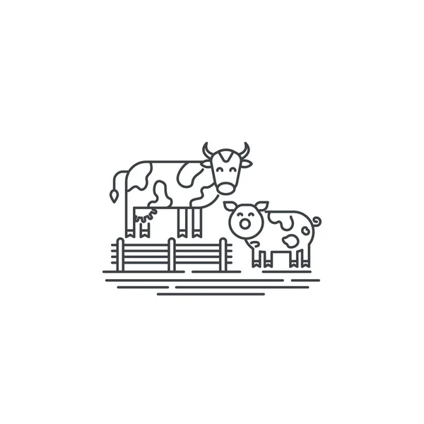 Kühe reihen sich aneinander. Umriss Illustration von zwei Kühen Vektor linearen Design isoliert auf weißem Hintergrund. Logo-Vorlage für den Bauernhof, Element für die Landwirtschaft, Liniensymbol-Objekt. — Stockvektor