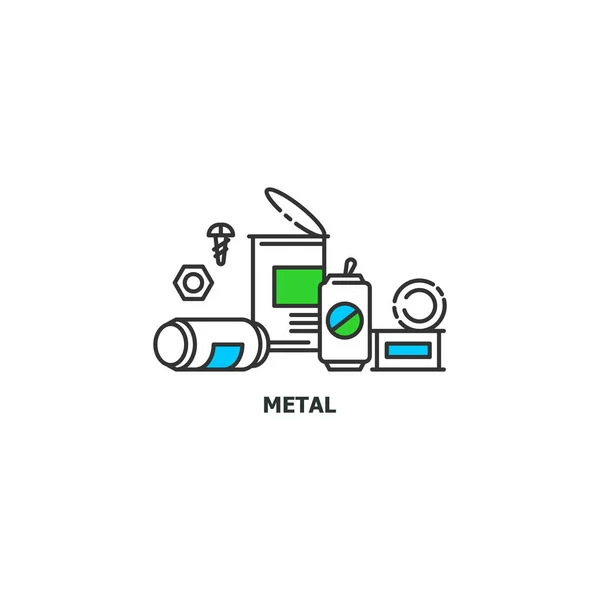 Icono de concepto de reciclaje de metales usados en diseño de línea, ilustración plana vectorial aislada sobre fondo blanco — Archivo Imágenes Vectoriales