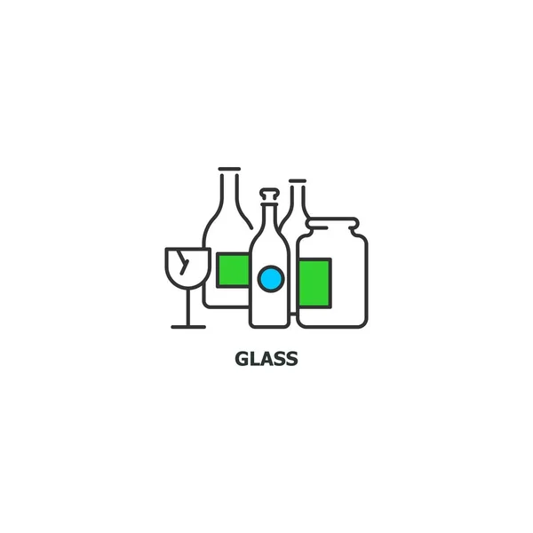 Ícone de conceito de reciclagem de vidro residual em design de linha, ilustração plana vetorial isolada em fundo branco — Vetor de Stock