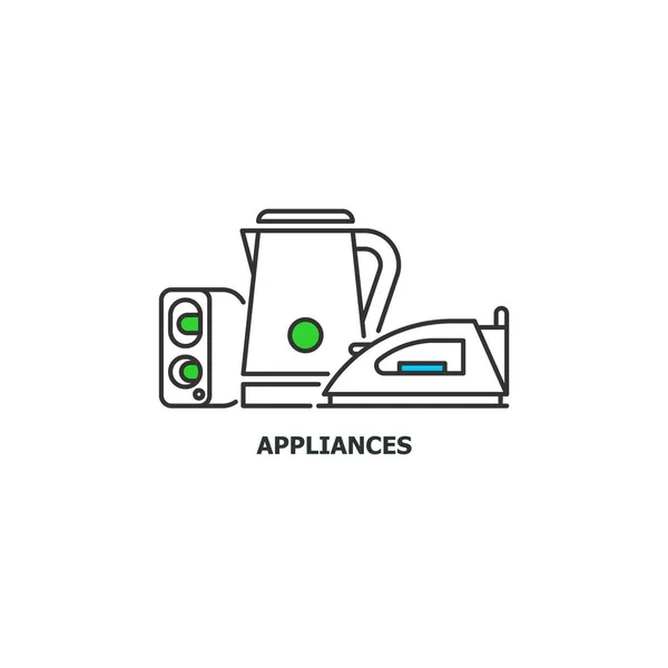 Eletrodomésticos antigos e ícone de conceito de reciclagem de lixo eletrônico em design de linha, ilustração plana vetorial isolada em fundo branco — Vetor de Stock