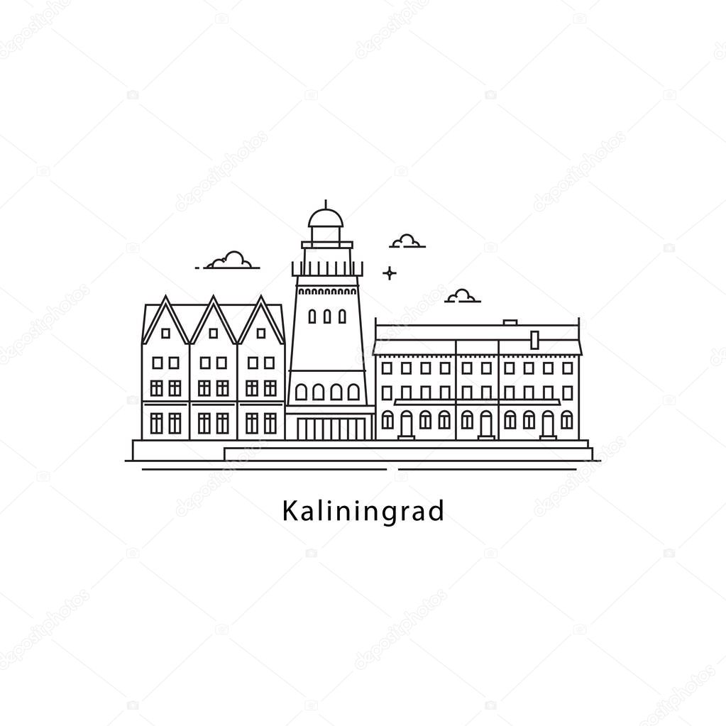 Kaliningrad logo isolated on white background. Kaliningrad s landmarks line vector illustration. Traveling to Russia cities concept.