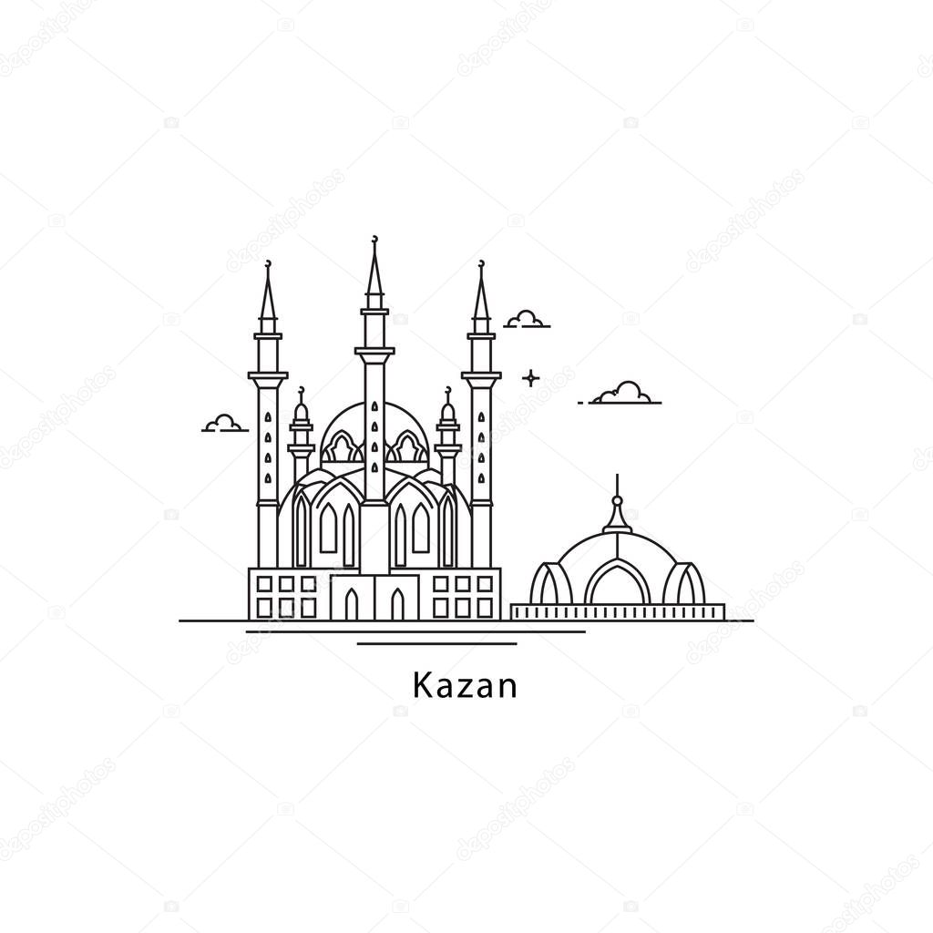 Kazan logo isolated on white background. Kazan s landmarks line vector illustration. Traveling to Russia cities concept.