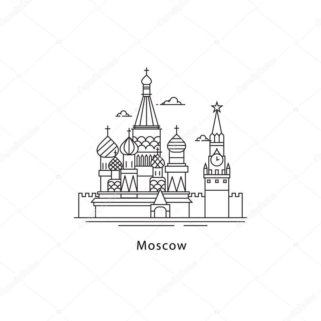 Moscow city logo isolated on white background. Moscow line vector illustration. Traveling to the capital of Russia concept.