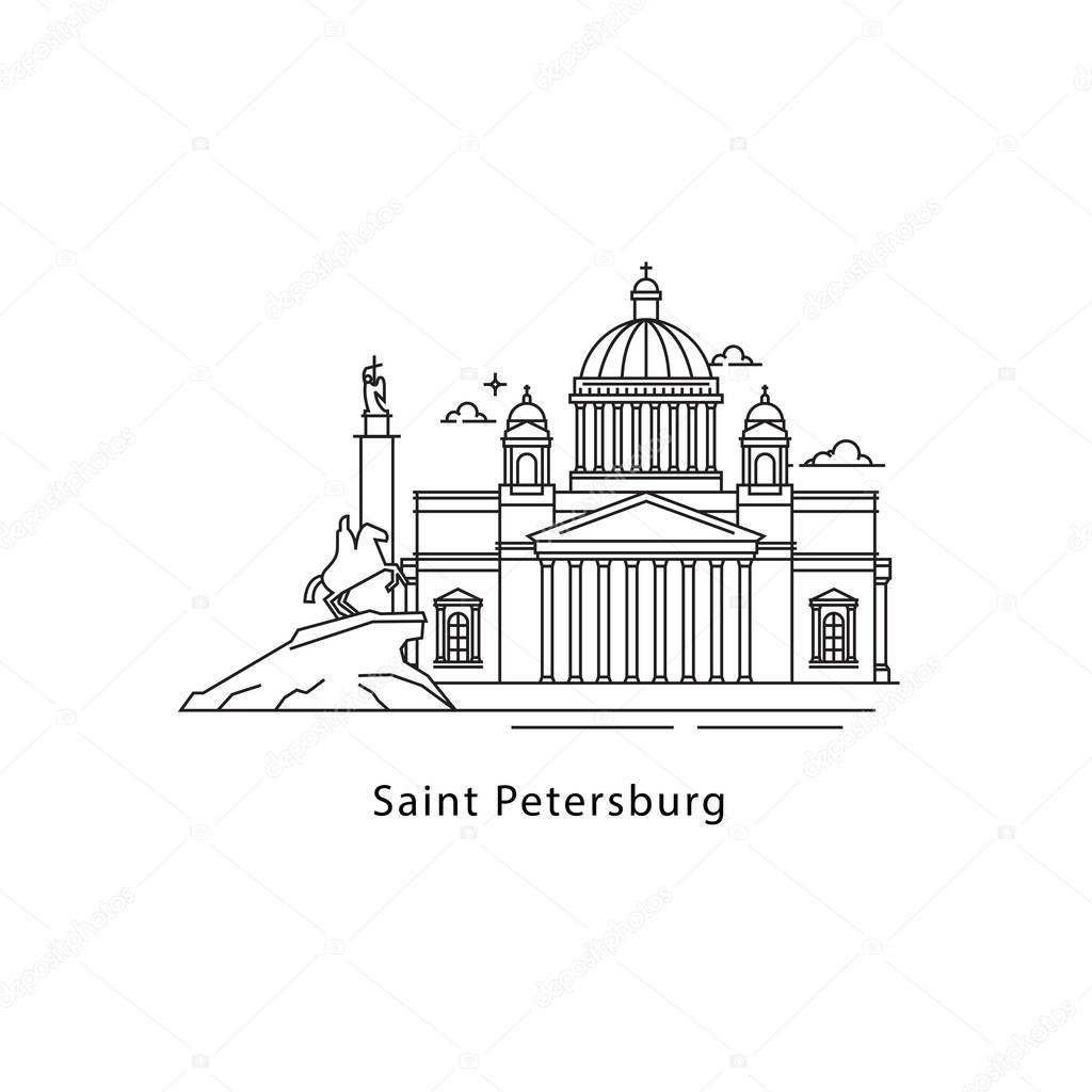 Saint Petersburg logo isolated on white background. Saint Petersburg s landmarks line vector illustration. Traveling to Russia cities concept.