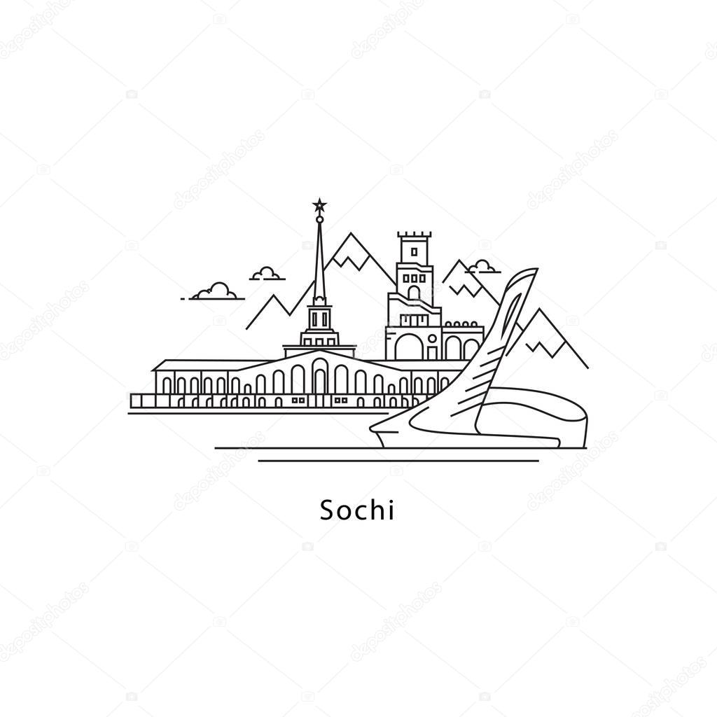 Sochi logo isolated on white background. Sochi s landmarks line vector illustration. Traveling to Russia cities concept
