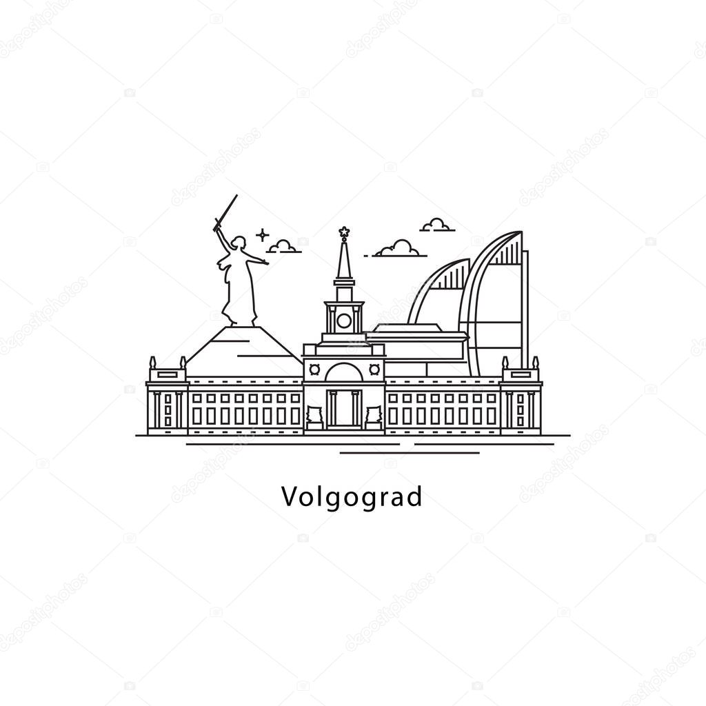 Volgograd logo isolated on white background. Volgograd s landmarks line vector illustration. Traveling to Russia cities concept.
