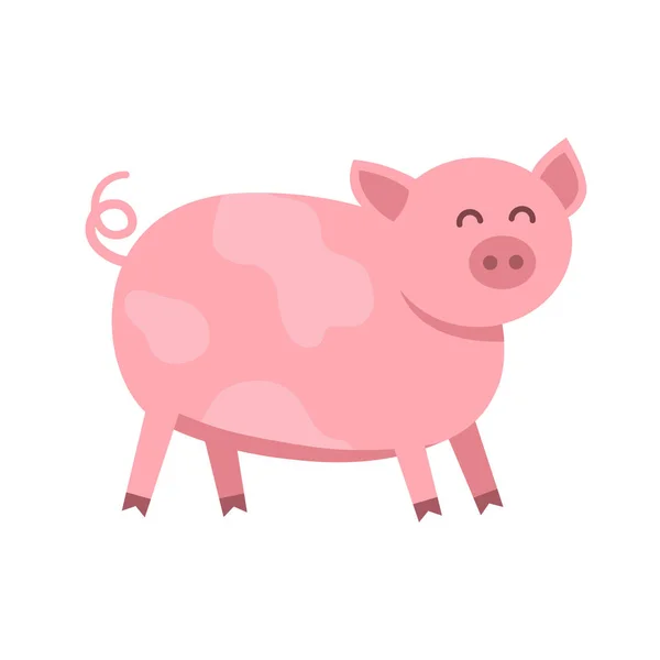 Divertente illustrazione piatto vettore maiale isolato su sfondo bianco. Carino fattoria animale piggy icona personaggio dei cartoni animati . — Vettoriale Stock