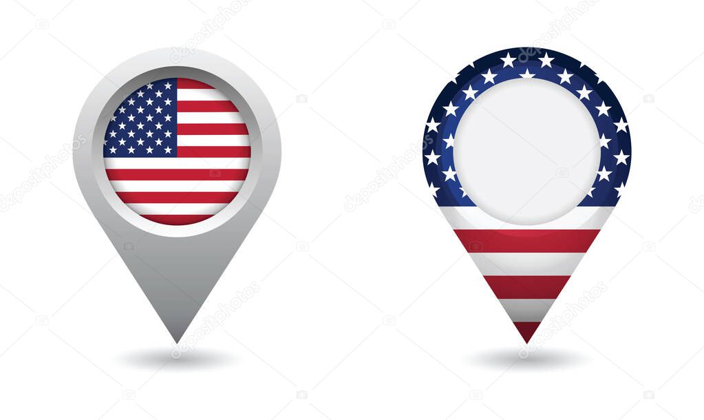 USA flag location pin, map pointer. Vector illustration.