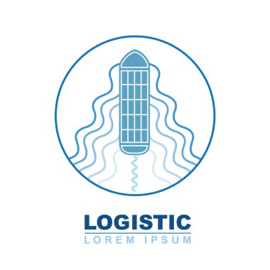 Kargo gemisi logosu. Ulaşım, lojistik, dağıtım konsepti vektör tasarımı