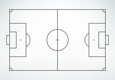 Futbol sahası hizalı. Beyaz arka planda futbol sahası. Üst görünüm.