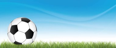 Yeşil çimlerde futbol topunun taşıyıcı bayrağı. Futbol konsepti çizimi.