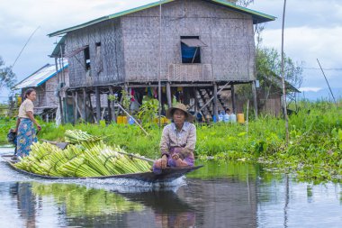 Intha kadın onun tekne Inle Gölü Myanmar