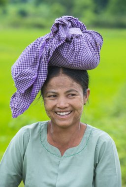 Bir pirinç alan, Birmanya çiftçi 