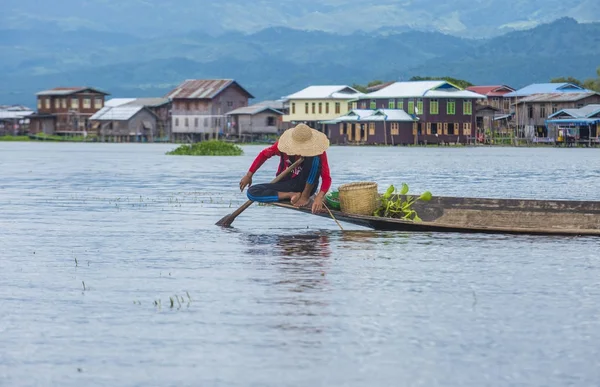 Barmský rybář na jezeře inle lake — Stock fotografie