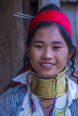 Kayan kabile kadın Myanmar portresini