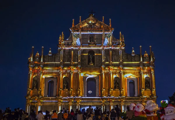 Macau Dic Proyección Sobre Fachada Las Ruinas Pauls Macao Durante — Foto de Stock