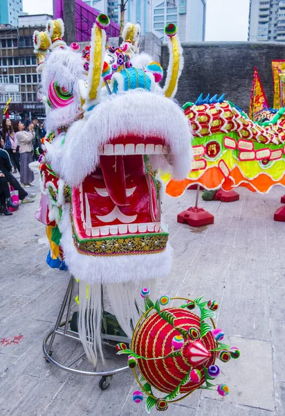 Macau Ene Máscara Dragón Gradas Antes Actuación Durante Evento Del — Foto de Stock