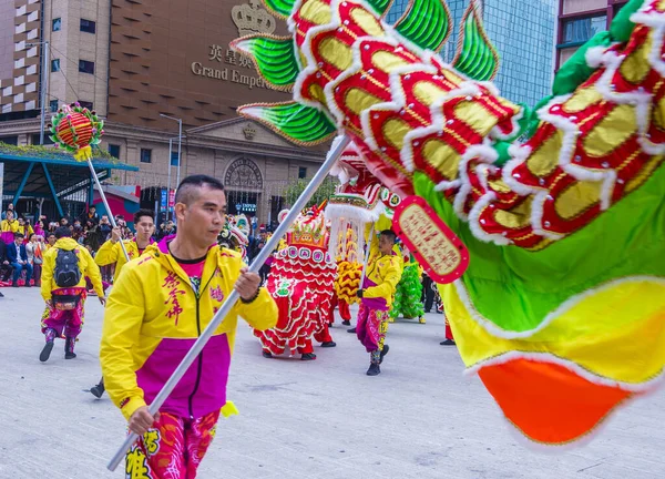 Macau Ene Bailarines Realizan Una Danza Dragón Durante Evento Del — Foto de Stock