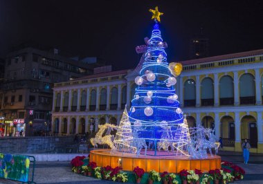 Macau - 30 Aralık: 30 Aralık 2019 'da Macau' daki Tap Seac Meydanı 'ndaki Noel Pazarı