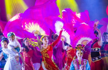 MANILA , PHILIPPINES - JAN 25 : Chinese folk dance in Chinatown Manila the Philippines during Chinese new year on January 25 2020. Chinatown in Manila is the oldest in the world