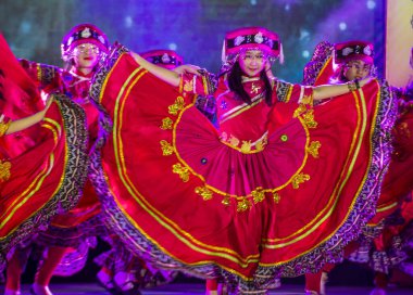 MANILA , PHILIPPINES - JAN 25 : Chinese folk dance in Chinatown Manila the Philippines during Chinese new year on January 25 2020. Chinatown in Manila is the oldest in the world