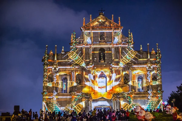 Macau Dec Spettacolo Proiezione Sulla Facciata Delle Rovine San Paolo — Foto Stock