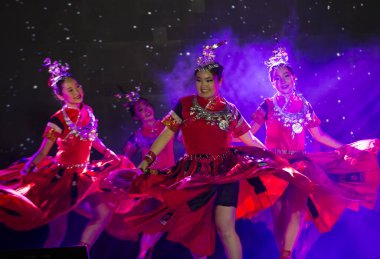 MANILA , PHILIPPINES - JAN 25 : Chinese folk dance in Chinatown Manila the Philippines during Chinese new year on January 25 2020. Chinatown in Manila is the oldest in the world